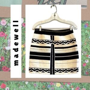 Madewell white & black aztec print mini skirt with faux leather details